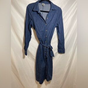 Classic Minimalist Capsule Anne Klein Jean Stretch Blue Long Sleeve Midi Dress